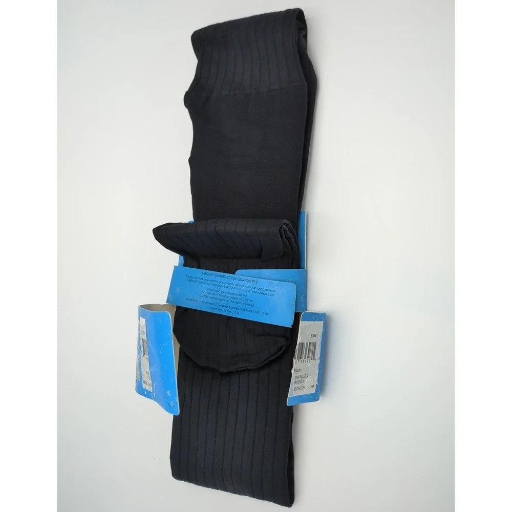 L'eggs 1 Pair Tights Size B Textured Jet Black Ribbed Fashion Opaque Spring Fall